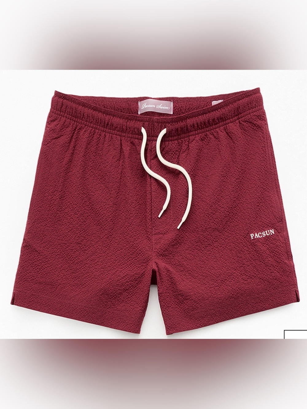 Pacsun Maroon Seersucker 4.5" Swim Trunks